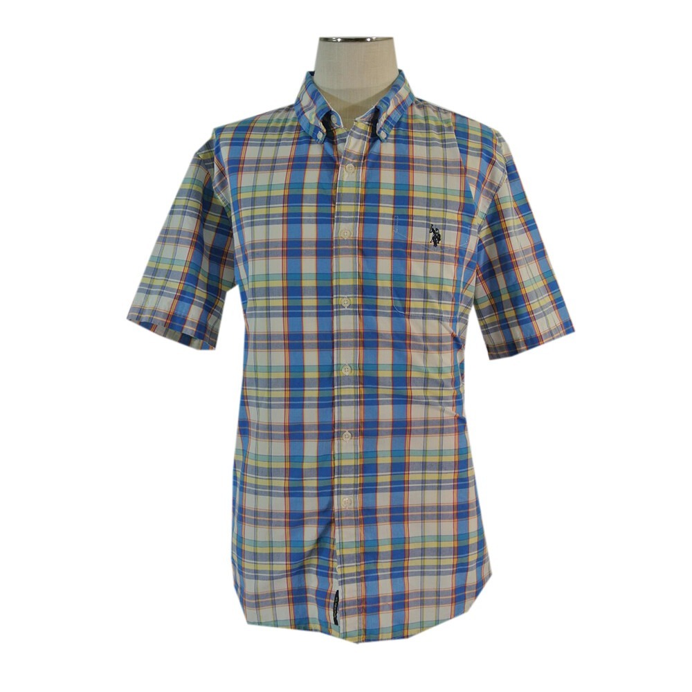 U.S. polo Association shirt men's XL plaid cotton short sleeve blue red white